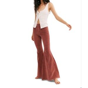 Free People Just Float On Corduroy Pants Russet Acorn Retro Extra Flare Pants 27